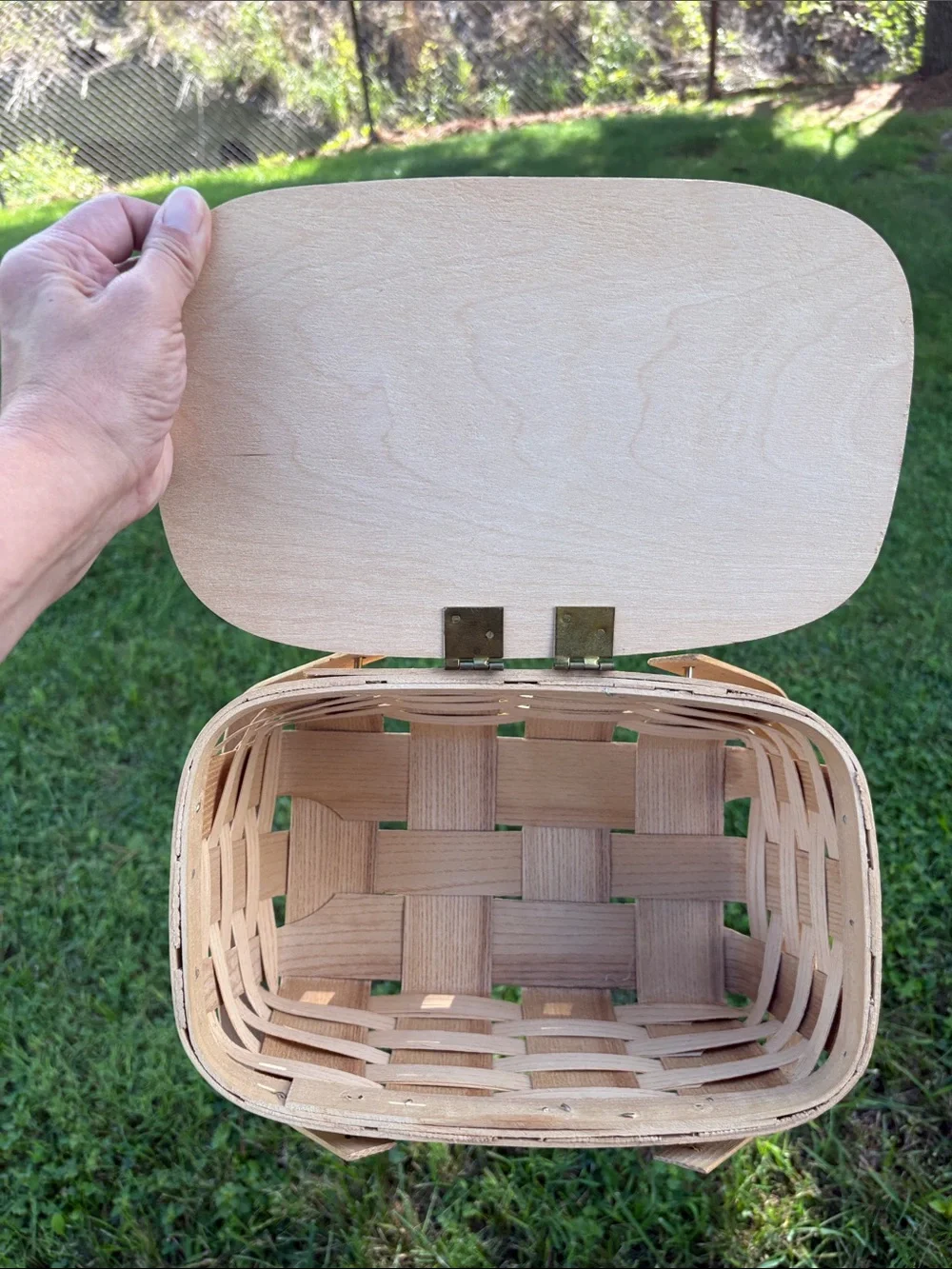 Woven mini Picnic Basket with Double Handles - Natural Wood Tone